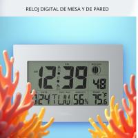 Reloj de Pared y Escritorio de Pantalla Grande, Despertador Digital LCD con Temperatura de Interior/exterior, Calendario de 100 Años, Alarma, Termómetro, Funciona con Batería,  23x17 Cm, Blanco - details 0