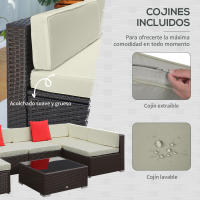 Outsunny Conjunto Muebles de Jardín Ratán 7 Piezas Set de Sofás Patio con 1 Mesita Almohada y Cojín Incluido Marco Acero Resistente Intemperie UV Marrón - details 4