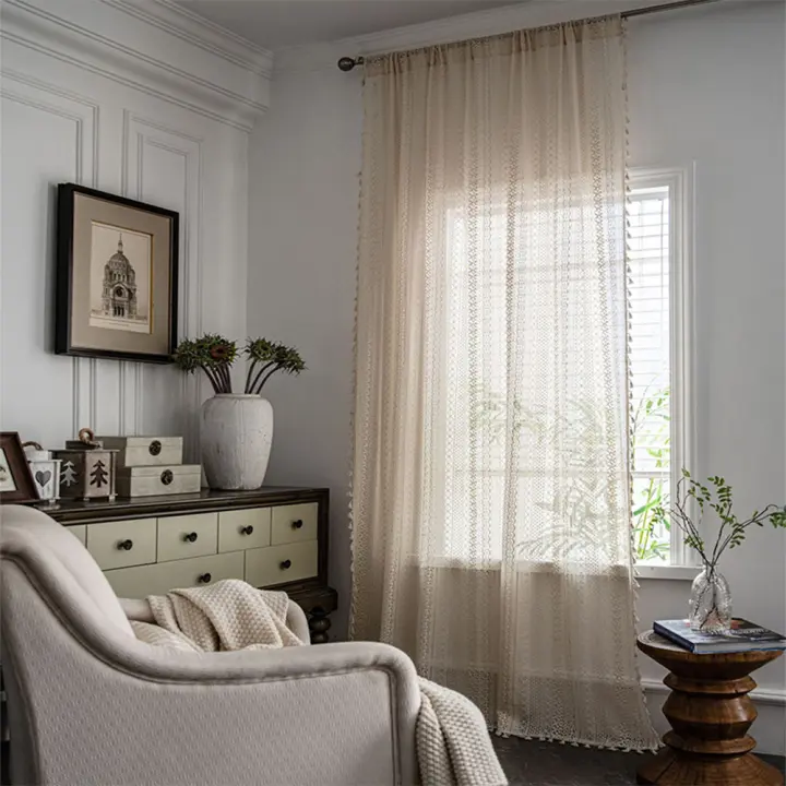 Cortinas Bohemio Transparentes Y Gruesas De Color Sólido Para Dormitorio Y Balcones Decoración De Arte Para Sala De Estar - 1