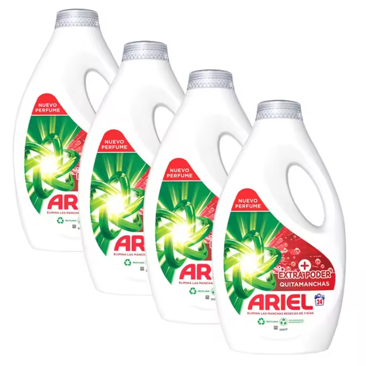 Ariel | + Poder Extra Quitamanchas Detergente Líquido 96 lavados (4x24) - 1