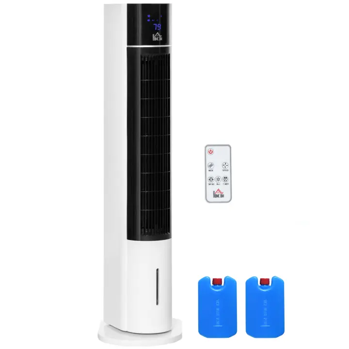 HOMCOM Enfriador de Aire Bajo Consumo 3 en1 Oscilante Humificador con Control Remoto Pantalla LED 3 Velocidades 3 Modos y Temporizador 12h Climatizador Evaporativo Torre 33x26x105 cm Blanco y Negro - 1
