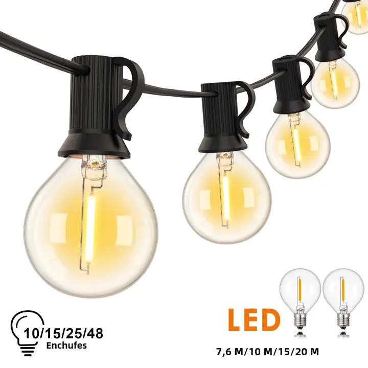 Cadena De Luces G40 Vintage Dimmable Conector EU 220V Para Decoración De Jardín Patio Exterior Interior Bombilla E12 - 1