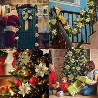 8/16Pcs/set Flores De Navidad Con Brillo Decoraciones De Árbol De Navidad Para El Hogar Flores Artificiales Xmas Adornos Decoración De Año Nuevo - details 5