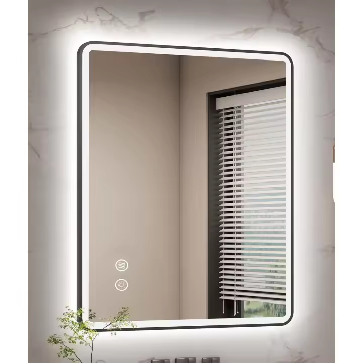 Wonduu Espejo LED Inteligente 80x60 cm – Pantalla Táctil, Antivaho, Impermeable, Regulable, Montaje en Pared – Espejo de Baño Moderno con Luz Natural & Cálida, Diseño - 1