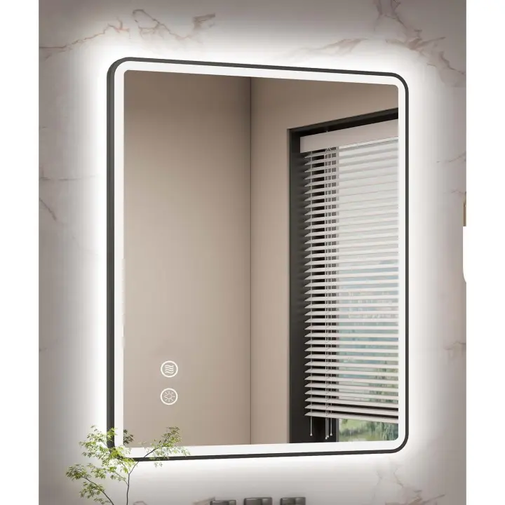 Wonduu Espejo LED Inteligente 80x60 cm – Pantalla Táctil, Antivaho, Impermeable, Regulable, Montaje en Pared – Espejo de Baño Moderno con Luz Natural & Cálida, Diseño - 1