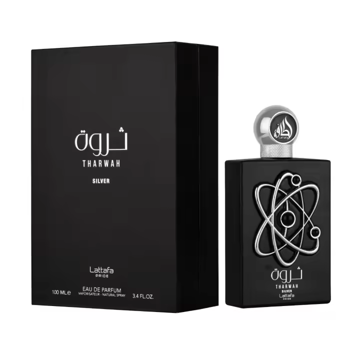 Lattafa Tharwah Silver 100ml - Arabic Luxury Perfume for Men, Long-Lasting Oriental Scent - 1