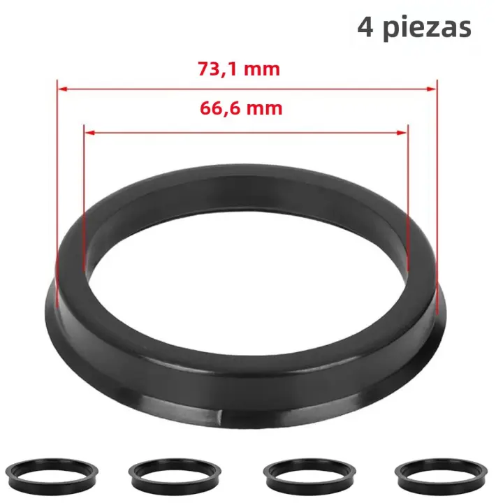 Anillos Centrales Para Ruedas De Coche 4pcs Ajuste De Bore Plástico Negro 73.1-57.1 66.6-57.1 73.1-60.1 73.1-66.6 67.1-60.1 73.1-56.1 73.1-54.1 - 1