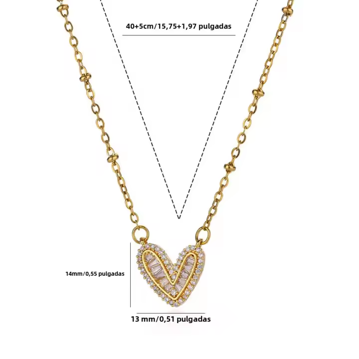 Collar De Bodas En Acero Inoxidable Con Zirconia Blanca Y Corazón Para Mujer Joyería De Accesorios Colgante Geométrico Vintage Unisex - 1