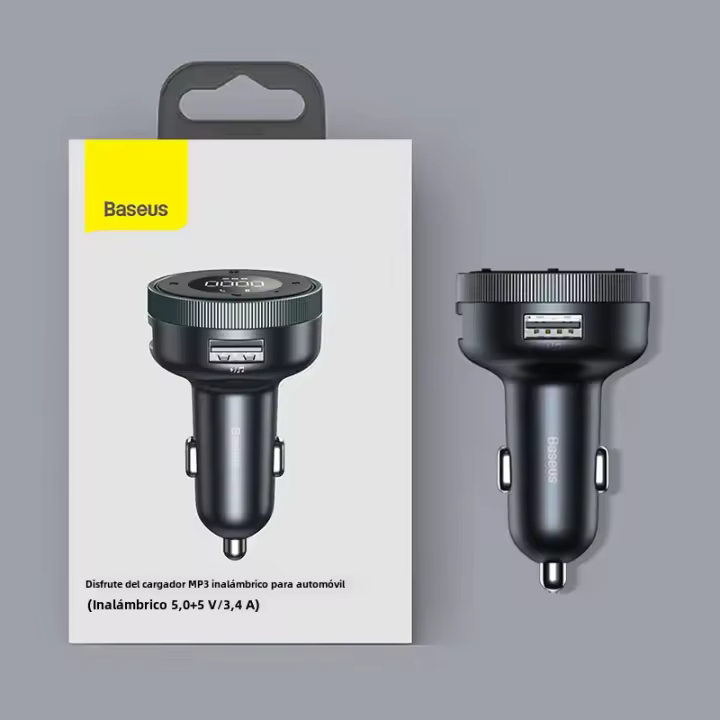 BIT Baseus-modulador transmisor FM para coche, inalámbrico, Bluetooth 5,0, Cargador rápido USB, reproductor de Mp3, Radio auxiliar, Kit de música, manos libres - 1