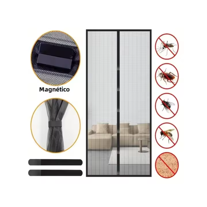 Curtain De Puerta Magnética 100x210cm Red Mosquitera Malla Para Ventilación De Dormitorio Partición Sin Manos Silenciosa Estripada - 1