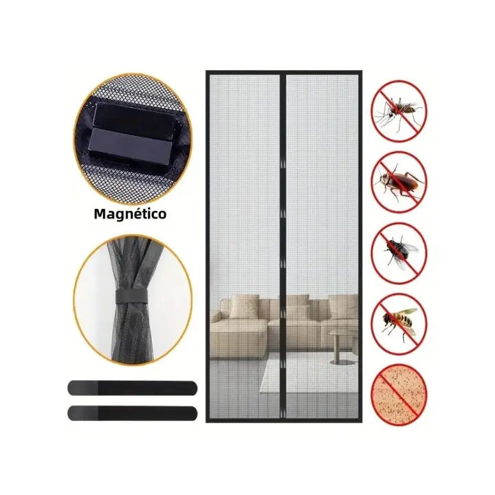 Curtain De Puerta Magnética 100x210cm Red Mosquitera Malla Para Ventilación De Dormitorio Partición Sin Manos Silenciosa Estripada - 1
