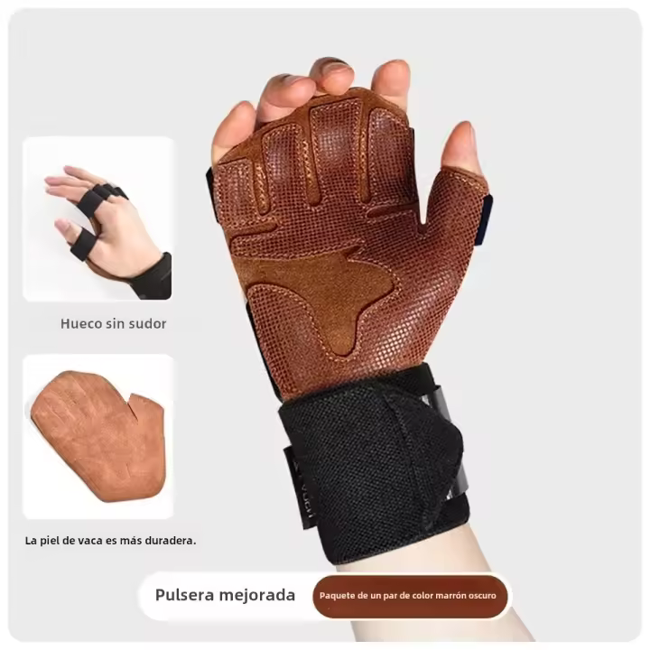 Guantes De Levantamiento De Peso Para Hombre Y Mujer Con Ventilación De Cuero Genuino Protección De Mano Para Gimnasio Ejercicios De Pesas Y Pull Ups Tallas S/M/L - 1