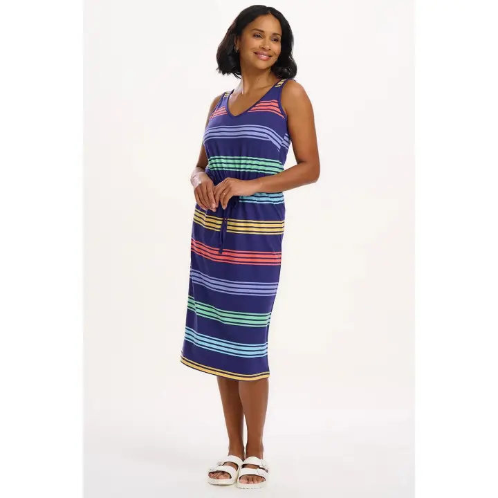 SUGARHILL BRIGHTON - Vestido midi de punto modelo Gilly color azul marino/rayas Malibú de Sugarhill Brighton - 1