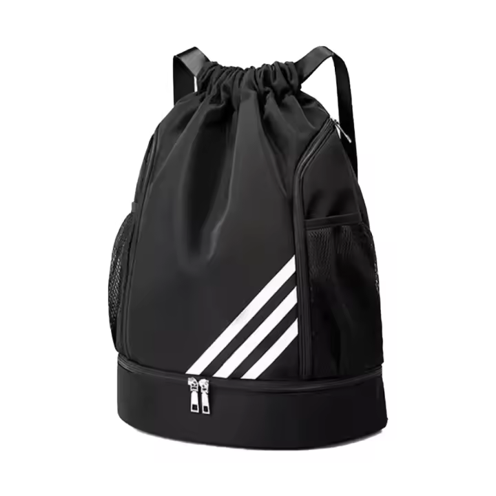 Mochila Deportiva para Baloncesto - Tela Oxford y Nylon, Separación Húmedo/Seco, Placa de Respaldo Ergonómico, Negro con Rayas - 1