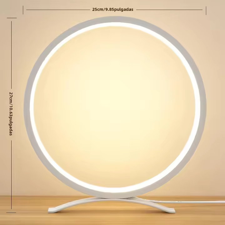 Lámpara De Noche Moderna Y Minimalista Con Anillo Circular De Metal Luz Caliente LED Para Mesita De Noche Y Habitación 25cm - 1