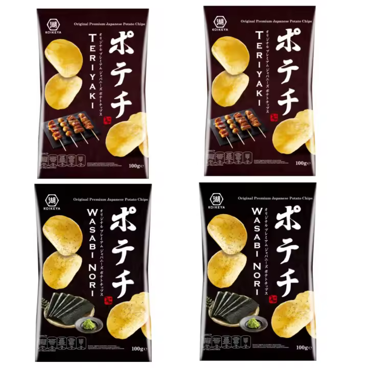 Kokeiya Patatas fritas con sabores de  Teriyaki  y Wasabi Alga Nori， sabor al estilo Japonés, snacks de Japonés - 1