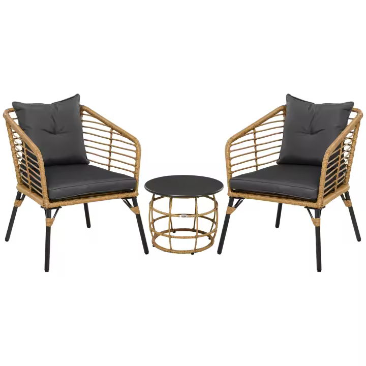Conjunto de muebles de Jardín de trinquete Outsunny, 3 piezas. Zona de estar, incl. Mesa de Centro Y 2 Sillas, juego de bistro con muebles de balcón, Arena Dark gris. - 1