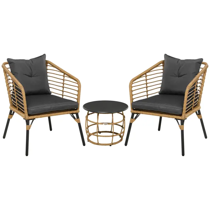 Conjunto de muebles de Jardín de trinquete Outsunny, 3 piezas. Zona de estar, incl. Mesa de Centro Y 2 Sillas, juego de bistro con muebles de balcón, Arena Dark gris. - 1