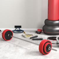 SPORTNOW Barra de Pesas 30 kg con Mancuernas Set de Musculación con 6 Discos y 1 Barra para Entrenamiento de Fuerza Levantamiento de Pesas en Hogar Gimnasio Oficina 170x26x26 cm Rojo - details 1