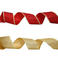 Cinta Decorativa De Glitsher En Rojo Plata Y Oro Con Alambre Para Navidad Y Artesanías Ancho 1 Pulgada Material Poliéster / Jute - details 0