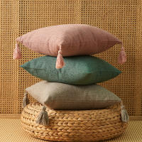 Fundas De Cojines Cuadradas De 45x45 Cm Con Lazos Hechas De Lino Neutral Para Decoración De Dormitorio Fundas De Cojines De Estilo Americano Desmontables Y Lavables - details 0