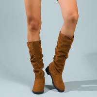 Botas De Media Caña Cómodas Para Mujer Con Punta Redonda, Slip-on, Tacón Medio, Plataforma, Upper De Tela, Suela De TPR, Diseño Clásico. - details 27