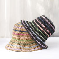 Sombrero De Paja Para Mujer 2024 Con Patrón Arcoíris Protección UV Sombrilla De Playa Sombrero De Verano Casual Unisex - details 0