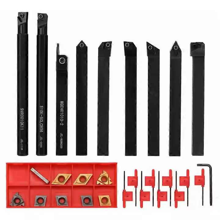 9pcs Turning Tool Set High Hardness Metal Milling Cutter Lathe Tool Holder CNC with Cleat 10mm Blade - 1