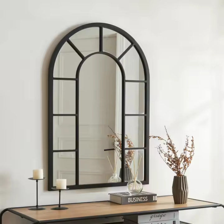 Espejo de pared Enonkoski ventana arqueada MDF 90x60cm - Negro [en.casa] - 1