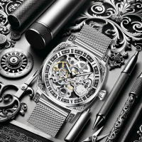 Reloj Mecánico Para Hombre Estilo Casual Sencillo Y Atmosferico Con Luz Luminosa Hueca Resistente Al Agua Dial Romano Material De La Correa Aleación - details 4