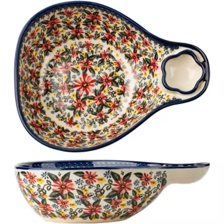 Platos de cena de gran capacidad para dumplings, plato de cena de cerámica de 8 pulgadas hecho a mano, ensaladera de porcelana vintage creativa para el hogar, plato de acompañamiento apto para microondas y lavavajillas (D) - 1