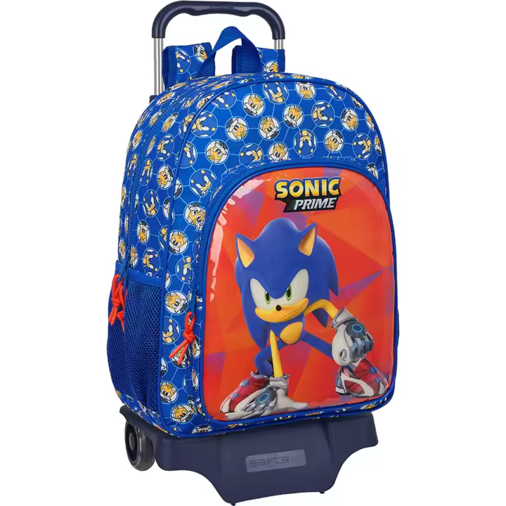 SAFTA  MOCHILA CON CARRO 905 SONIC "PRIME" - Mochila Escolar Licencia Oficial - Diseño Ergonómico - Amplio Espacio de Almacenamiento - Bolsillos Multifuncionales - 1