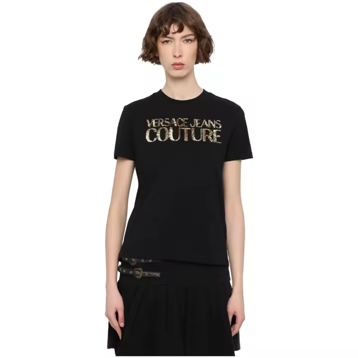 Camiseta VERSACE JEANS COUTURE con Logo de Lentejuelas en el Pecho Color Negro - 1
