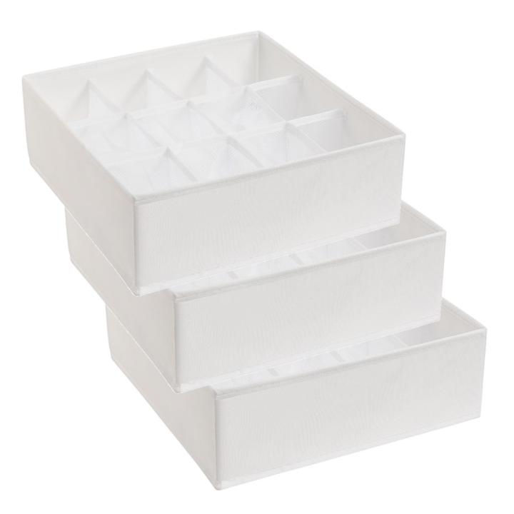 Lote 3 Organizadores de 12 Huecos PlusCalidad - Distribuye Tu Ropa Interior en Armarios o Cajones de manera simple y accesible - Calcetín, Braga, Tanga, Calzoncillo - Color Blanco - Plegable, Ligero, Fácil de Guardar