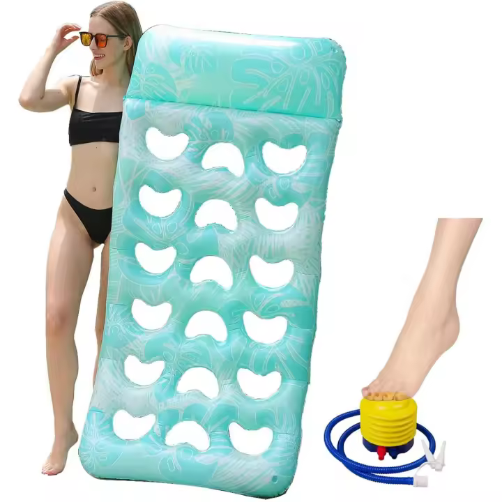colchoneta piscina adultos 170 x 80cm flotadores piscina adultos Con dispositivos inflables colchoneta hinchable playa, pool floats for adults para diversión de verano, fiesta de agua (azul) - 1