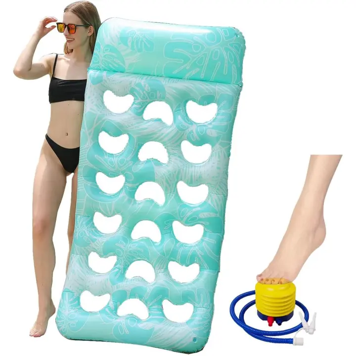 colchoneta piscina adultos 170 x 80cm flotadores piscina adultos Con dispositivos inflables colchoneta hinchable playa, pool floats for adults para diversión de verano, fiesta de agua (azul) - 1