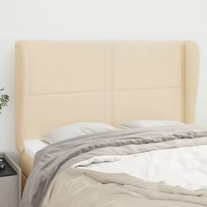 vidaXL Cabecero con orejas de tela color crema 147x23x118/128 cm - 1