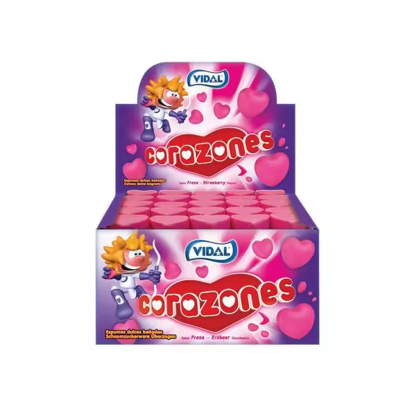Vidal CORAZONES - Espuma Bañadas Sabor a FRESA - Caja 75 Unidades - 1