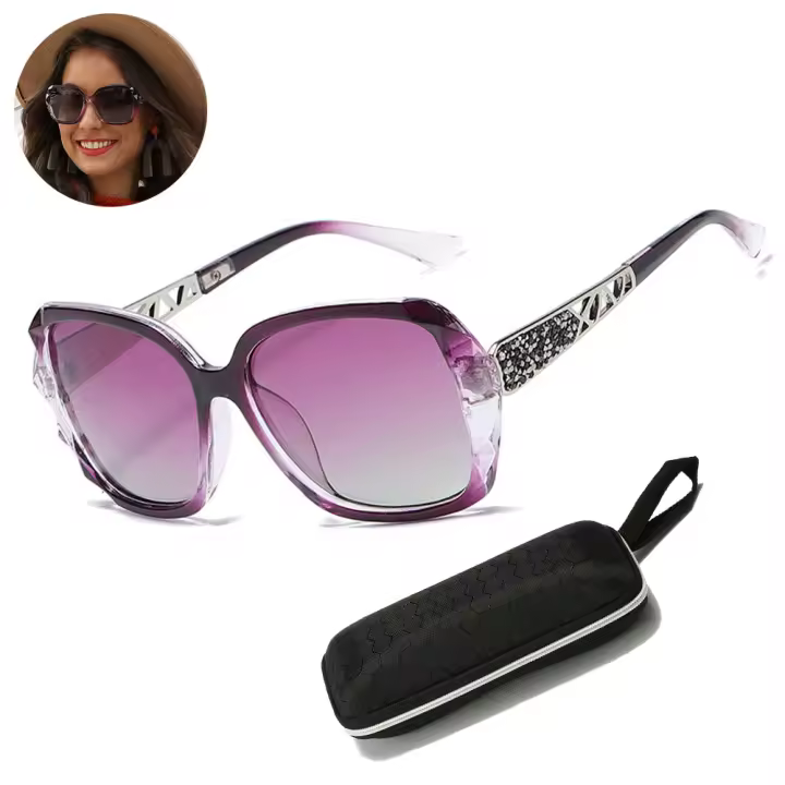 1 gafas de sol polarizadas cuadradas Sparkling Composite marco brillante y la caja de gafas cuadradas - 1