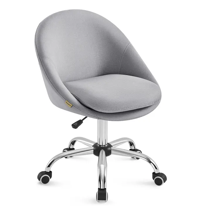 SONGMICS Silla de Oficina en Casa, Silla Giratoria de Algodón y Lino, Silla de Escritorio, Acolchada con Espuma, Altura Ajustable, para Estudio, Dormitorio, Azul Pálido/Gris Paloma/Rosa Jalea - 1