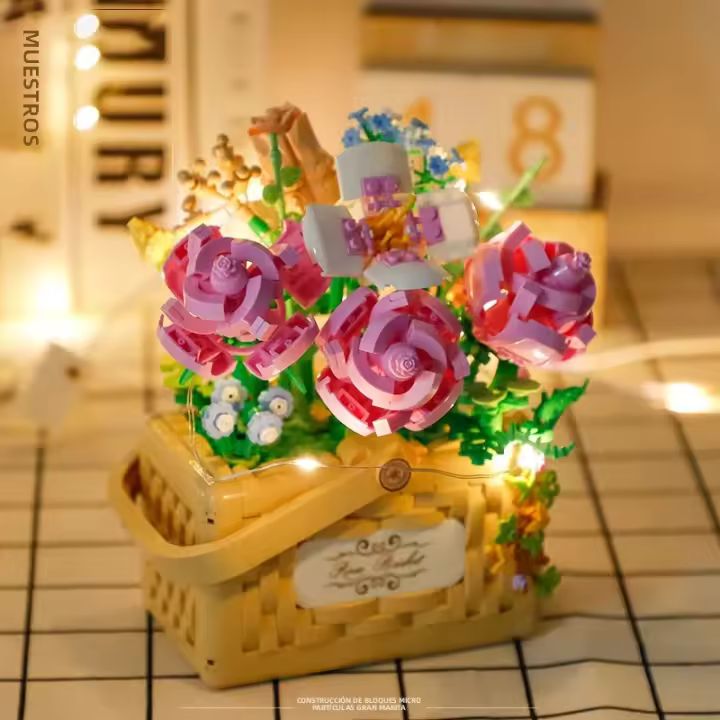 Puzzle De Solterona Rosa Azul DIY Con Más De 1000 Piezas Bloques De Construcción Manuales Para Mesa Decorativa Con Luz Juguetes De Artesanía Para Niñas - 1