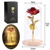 Flor artificial 24K HOJA DE Gold Rose eterna en Vidrio con Luces decoración para el hogar Regalo Cumpleaños Día madre giftsxwz001 - details 0