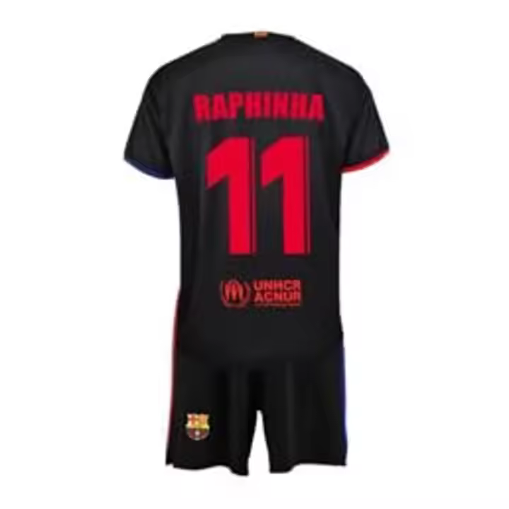 Barcelona FC - Raphinha - Niño- Conjunto Camiseta y Pantalón de la Segunda Equipación Temporada 2024/2025 - Réplica Oficial con Liciencia - 1