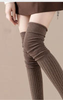 Medias Altas Hasta La Rodilla Para Mujer Algodón Y Poliéster Espesas Para Otoño E Invierno Medias De Punto Con Rayas Verticales Y Colores Sólidos - details 21