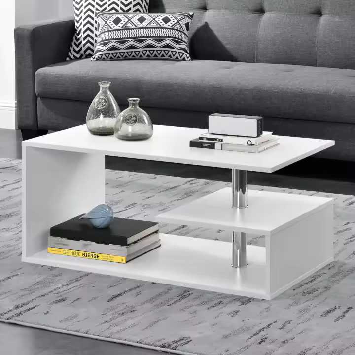 Mesa de centro Haarlem con estante aglomerado 90 x 50 x 41 cm - Blanco [en.casa] - 1