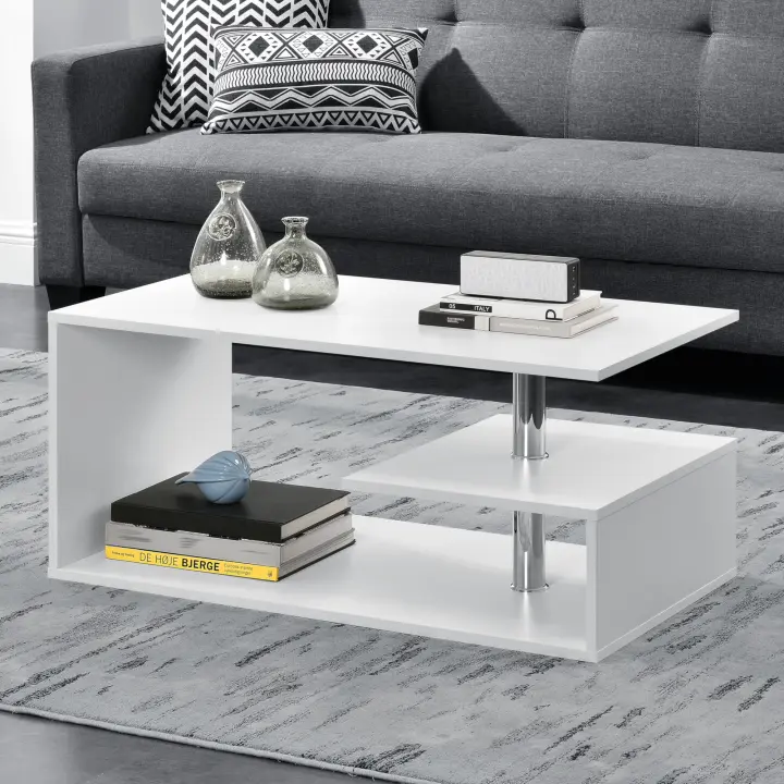 Mesa de centro Haarlem con estante aglomerado 90 x 50 x 41 cm - Blanco [en.casa] - 1