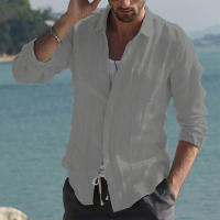 Camisa De Verano Para Hombre Algodón Y Lino Con Solapa Ajustada De Manga Larga Abierta Estilo Casual Talla Grande - details 4