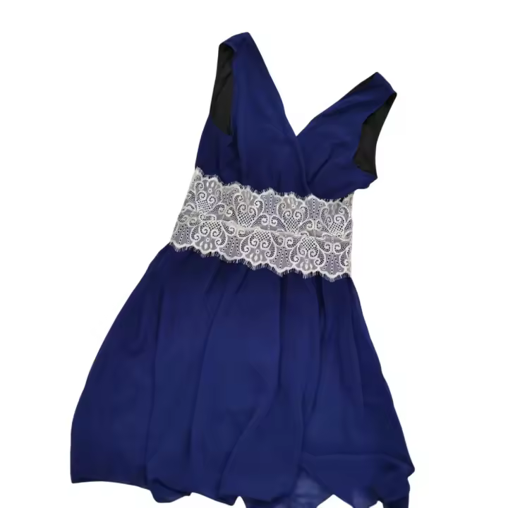 VESTIDO AZUL GASA CON ENCAJE EN CINTURA MARCA GENERICA - 1