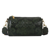 Bolso De Hombro Cruzado Estilizado Chino Para Mujeres Bolso Cilíndrico Con Relieve De Flor Cierre De Cremallera Material PU Y Lona Interior - details 22