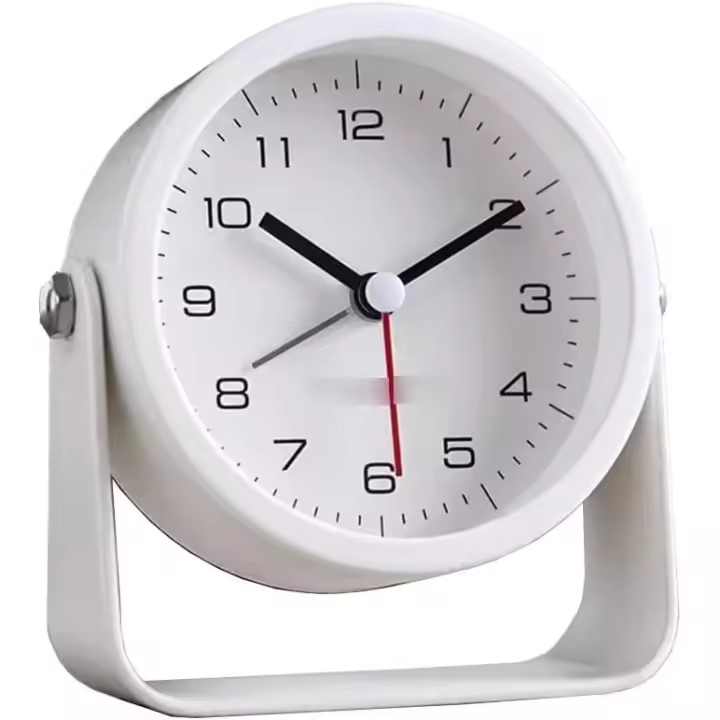 Despertador De sobremesa, Pequeño, de metal, analógico, funciona con Pilas, adortado para Viajes, Cocina, Mesita de Noche, escritorio, color Blanco - 1